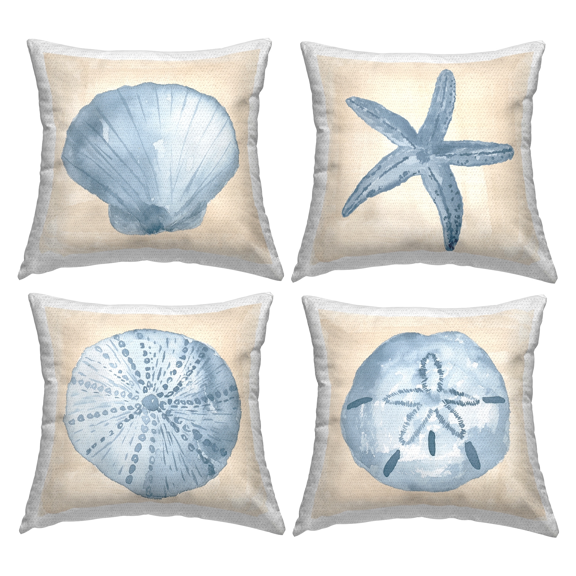 Stupell Neutral Tones Varied Sea Life Printed Outdoor Throw Pillow Design by Lucille Price (Set of 4)