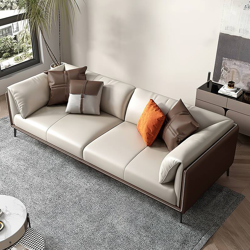 Faux Leather Pillow Top Arm Sofa with Reversible Cushions - 2-seater