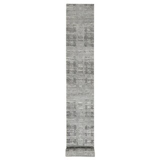Shahbanu Rugs Light Gray, Hand Knotted, Modern Design, Hand Spun Undyed ...