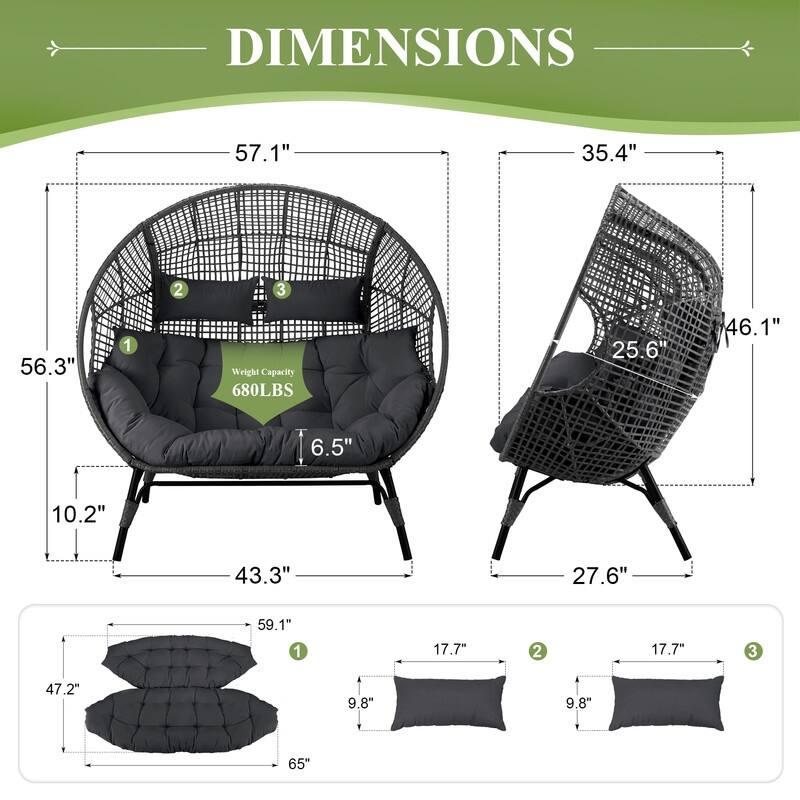 FINCATI 2-Person Wicker Egg Chair, 680 lb Capacity