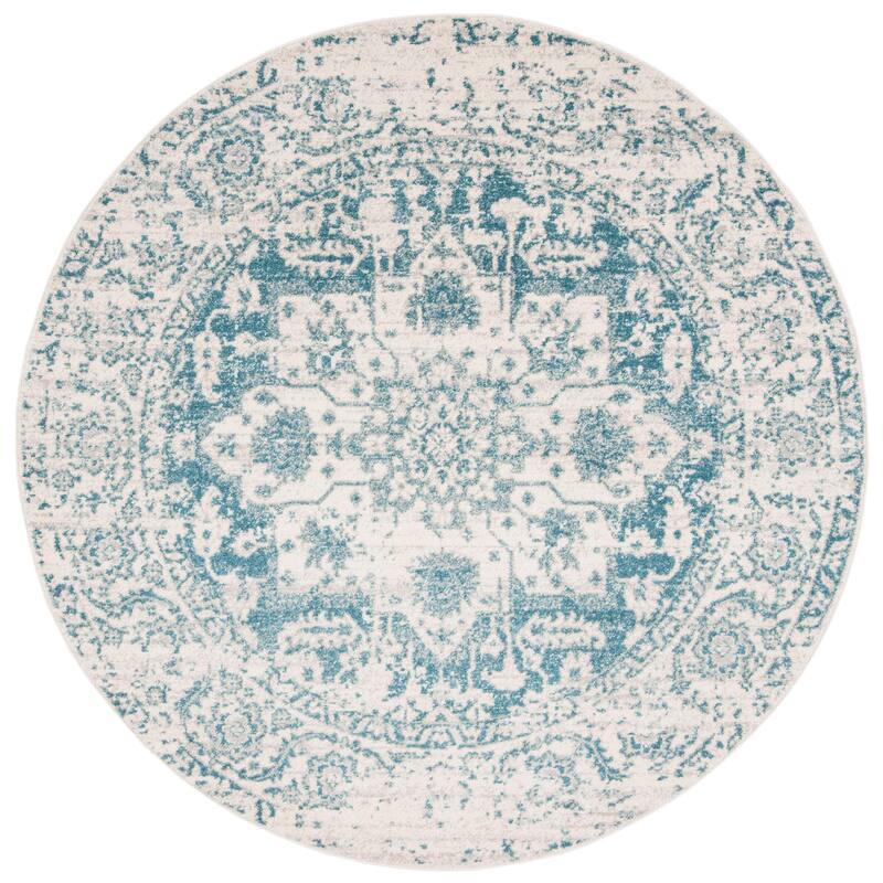 SAFAVIEH Madison Snowflake Medallion Rustic Farmhouse Distressed Rug - 5'3" Round - Teal/Ivory - Round