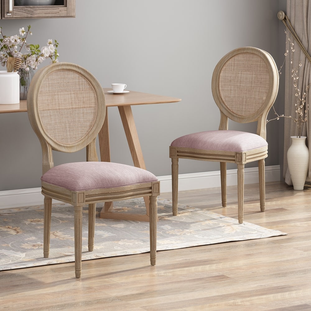 Epworth Wooden Dining Chair with Wicker and Fabric Seating (Set of 2) by Christopher Knight Home