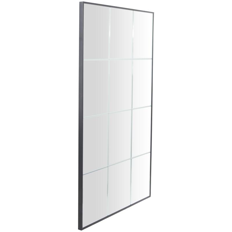 Black Wooden Grid Style Panel Room Wall Mirror