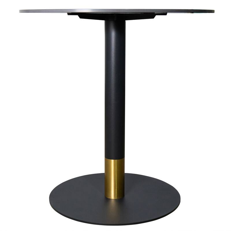 Vail Round Dining Table 36 in. Sintered Stone Tabletop in Black Stainless Steel Round Pedestal Base with Gold Accents