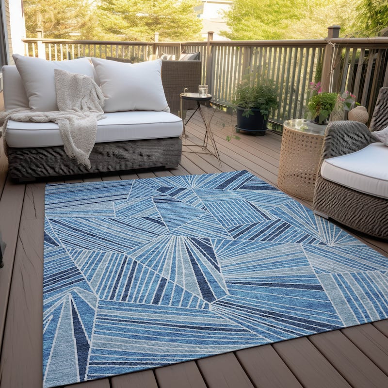 Machine Washable Indoor/ Outdoor Chantille Modern Mosaic Rug