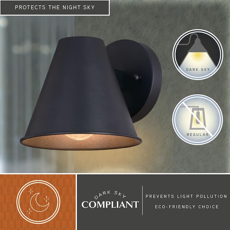 Smith 1-Light Modern Contemporary Indoor-Outdoor Wall Sconce with Metal Cone Shade, Dark Sky Compliant