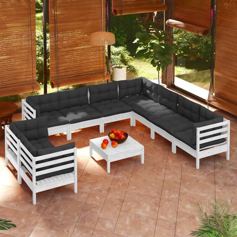 vidaXL Solid Pinewood Patio Lounge Set 10 Piece with Cushions Multi Colors