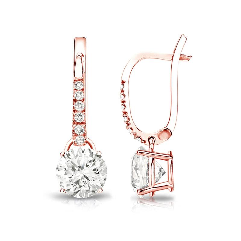 Auriya 1 1/4ctw Round Diamond Dangle Earrings 14k Gold (J-K, I1-I2) - Rose