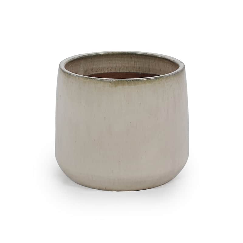 American White Oak Ceramic Planter Set of 4 Modern 14 Inch Square Outdoor Pots with Drainage Weatherproof