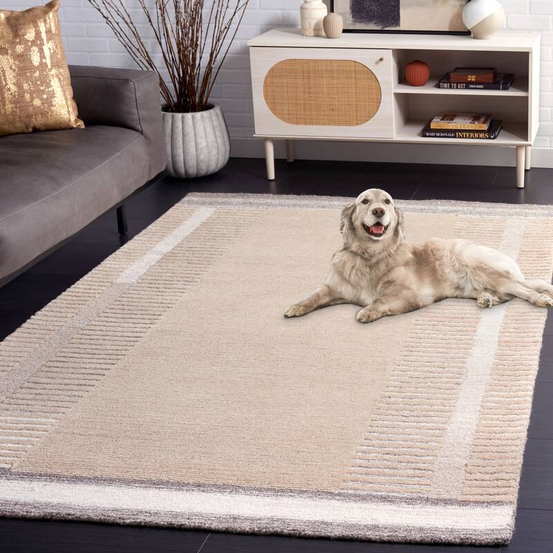 SAFAVIEH Handmade Ebony Gill Contemporary Wool Rug - 6' Round - Beige/Ivory