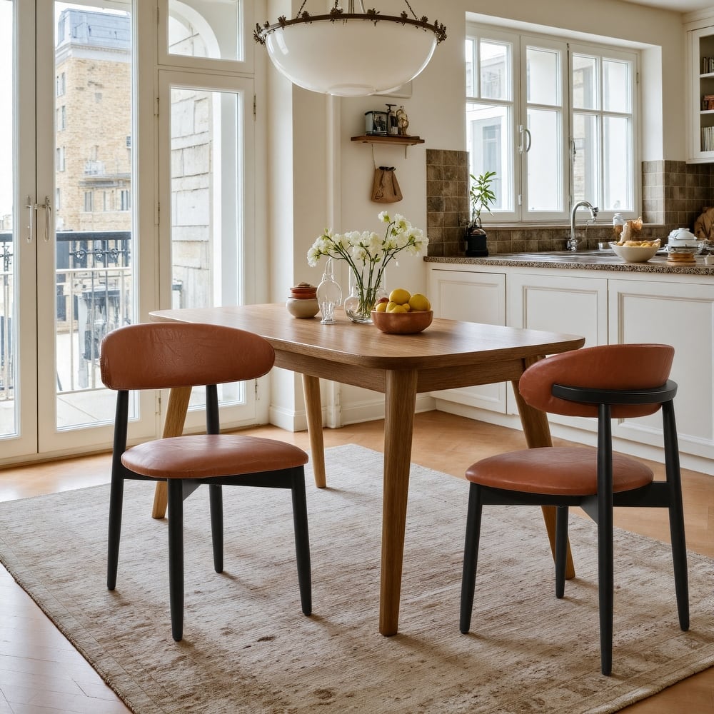 Art Leon Set of 2 Upholstered Accent Dining Chairs with Solid Wood Frame