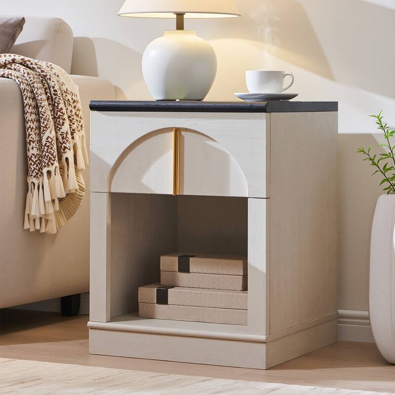 Modern Nightstand w/ Arched Panel, Bedside Table w/ Charging Station