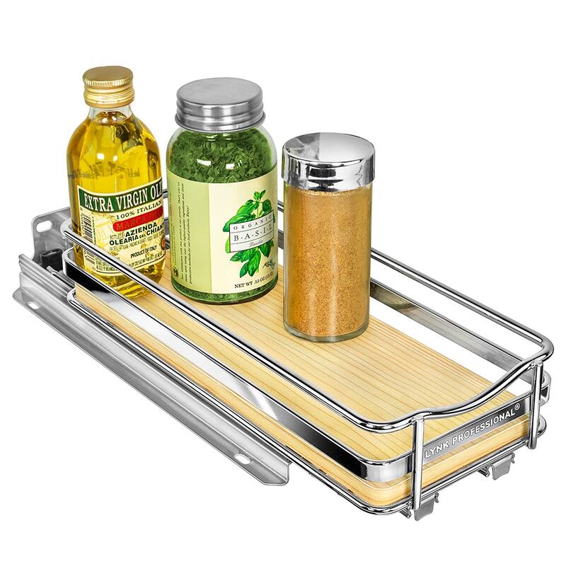 LYNK PROFESSIONAL® Élite™ Pull Out Spice Rack Organizer for Cabinet - 4-1/4 inch Wide - Lifetime Ltd Warranty, Wood - 4.3in Wood