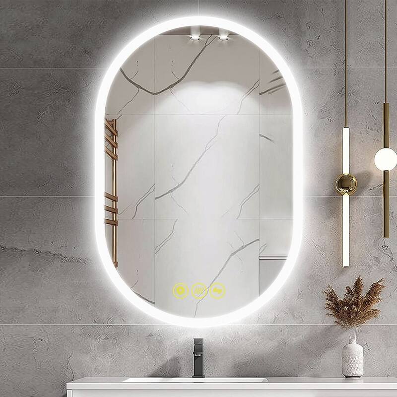 BrightView 24x36" Oval Frameless LED Anti-Fog Dimmable Bathroom Vanity Mirror - Clear