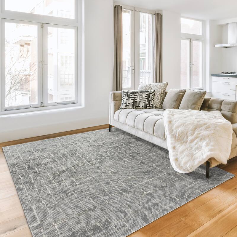 Gertmenian Trevi Polyester High-Low Plush Neutral Modern Abstract Indoor Area Rug Collection