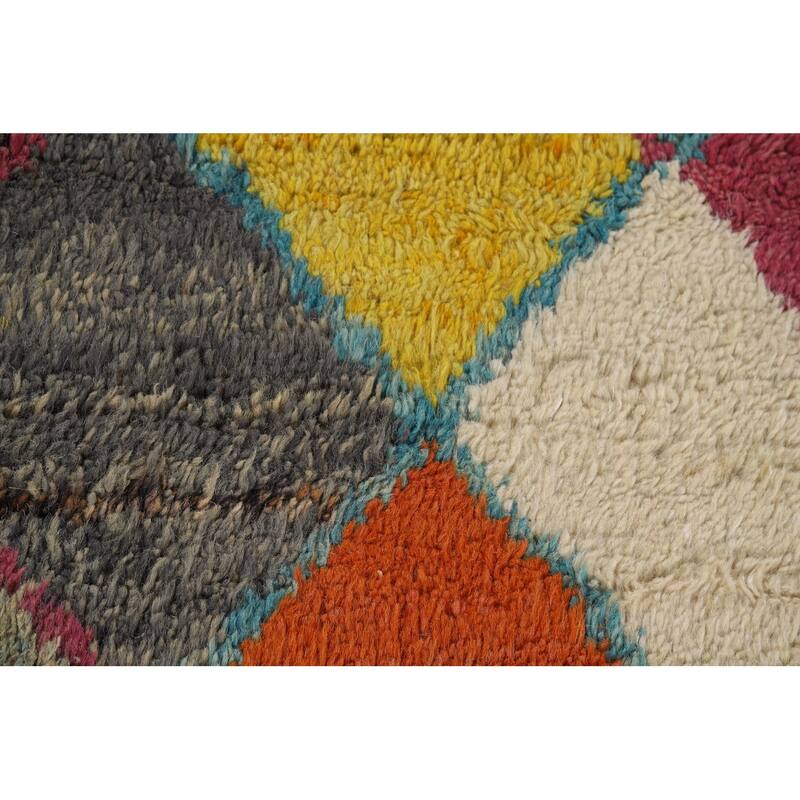 Hand Knotted Oriental 100% Wool Carpet Modern All-Over Multi-Colored Moroccan Area Rug - 6' 3'' X 4' 0''