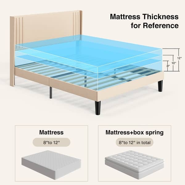 dimension image slide 2 of 15, Queen/ Full Vertical Channels Upholstered Bed with Wingback Headboard