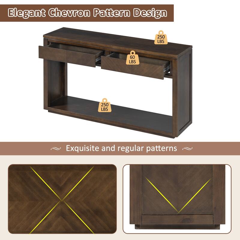 55" Rustic Wooden Entryway Console Table with Storage Drawers & Open Shelf