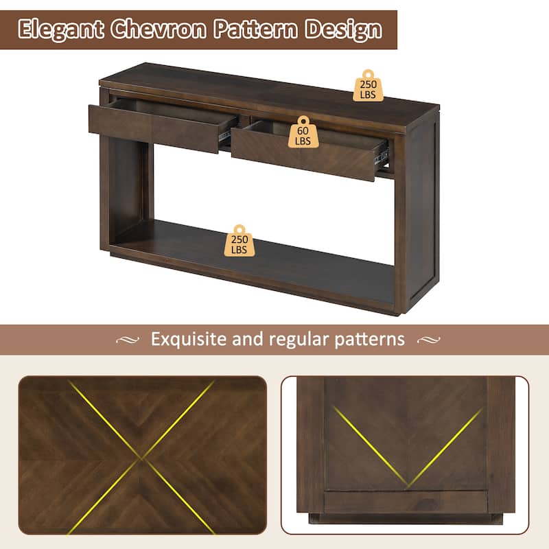 Wood Console Table with 2 Storage Drawers, Sofa Tables with Bottom Shelf for Entryway Hallway Living Room