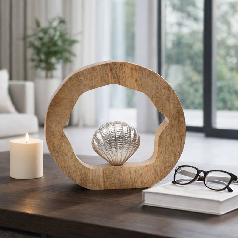 Decorative Figurine on Round Wooden Stand Sculpture