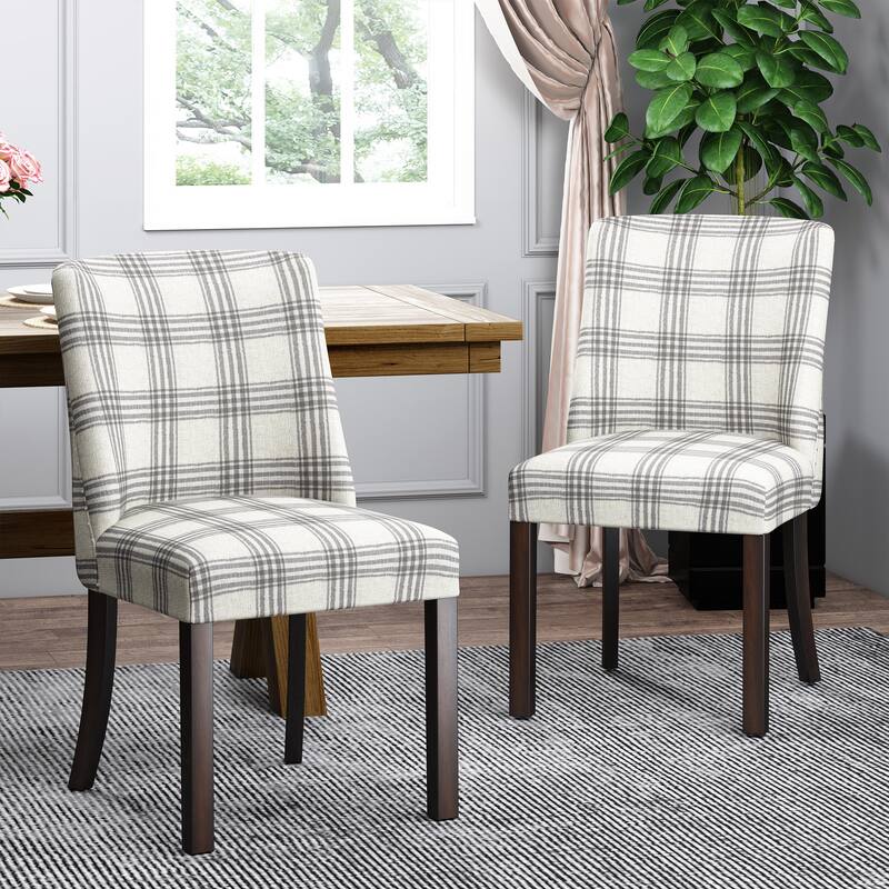 Roomfitters Upholstered Plaid Dining Chairs, Set of 2, Armless Side Seating Accent Chairs, Gray Plaid