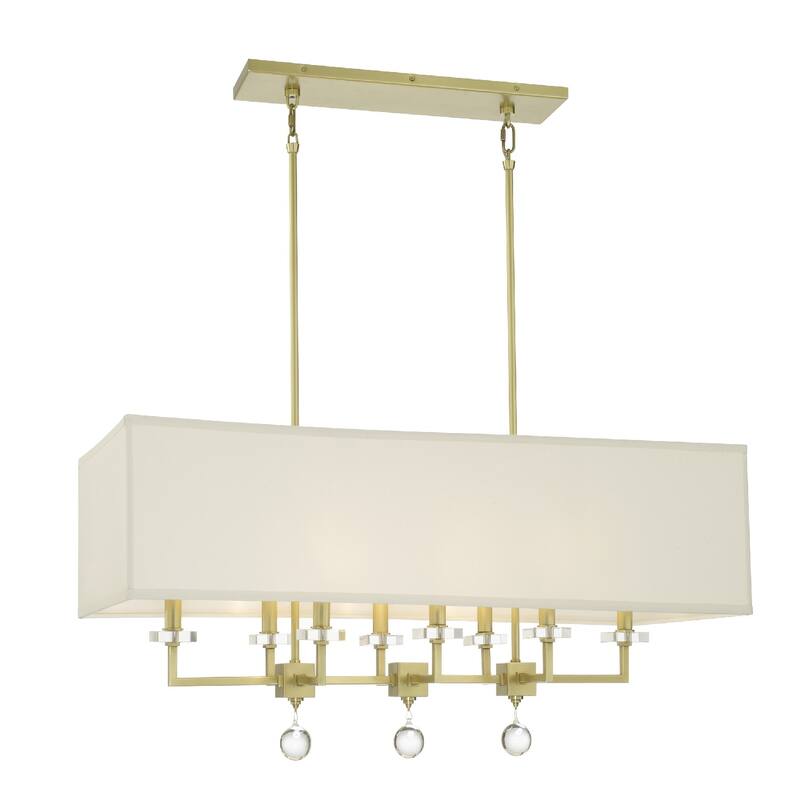 Paxton 8 Light Aged Brass Linear Chandelier - 38'' W x 17.5'' H x 16.75'' D - 38'' W x 17.5'' H x 16.75'' D