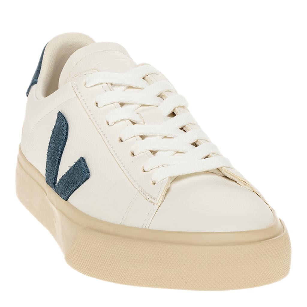 Veja Women's Campo Leather Sneakers in White with Blue