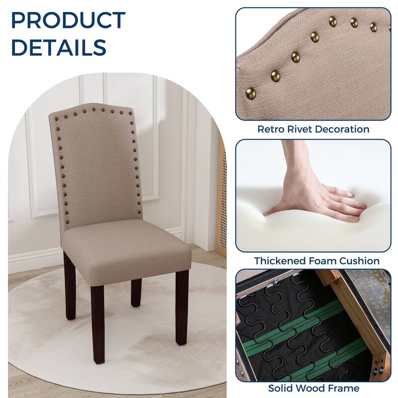 Fabric Upholstered Nailhead Trim Parson Dining Chairs Set of 2