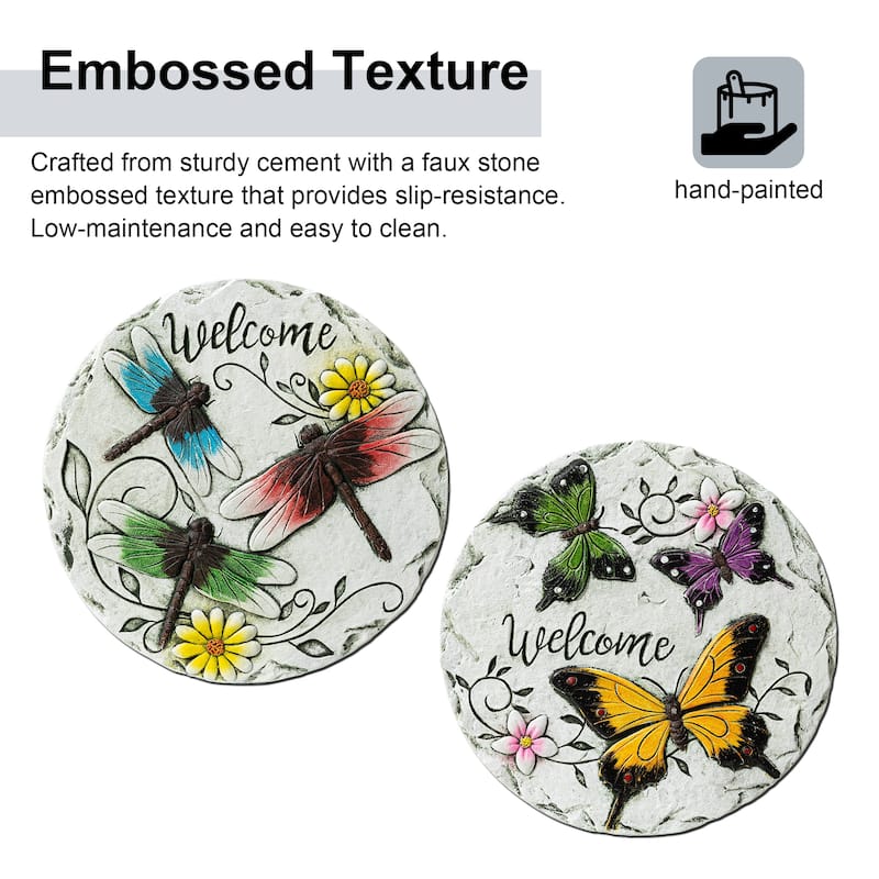 Glitzhome 4-Piece Butterflies Dragonflies Welcome Cement Stepping Stones - 9.75 in