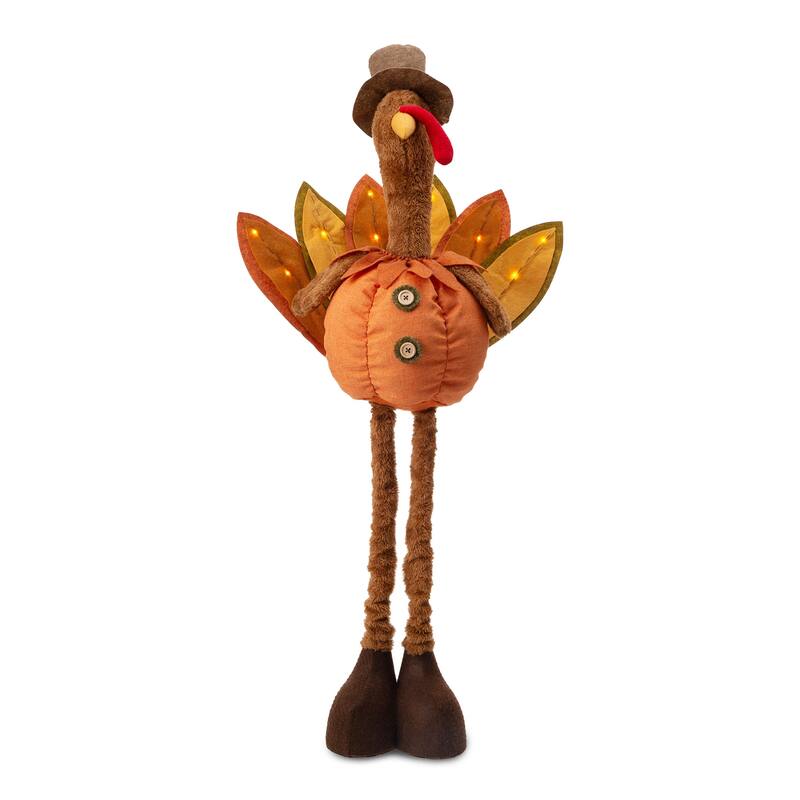 Glitzhome Set of 2 Thanksgiving LED Turkey Porch Decor With Telescoping Legs