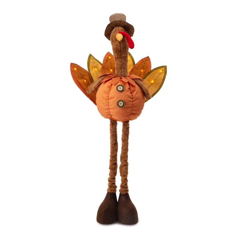 Glitzhome 37"H/24"H Thanksgiving LED Turkey Standing Decor with Telescoping Legs - Single