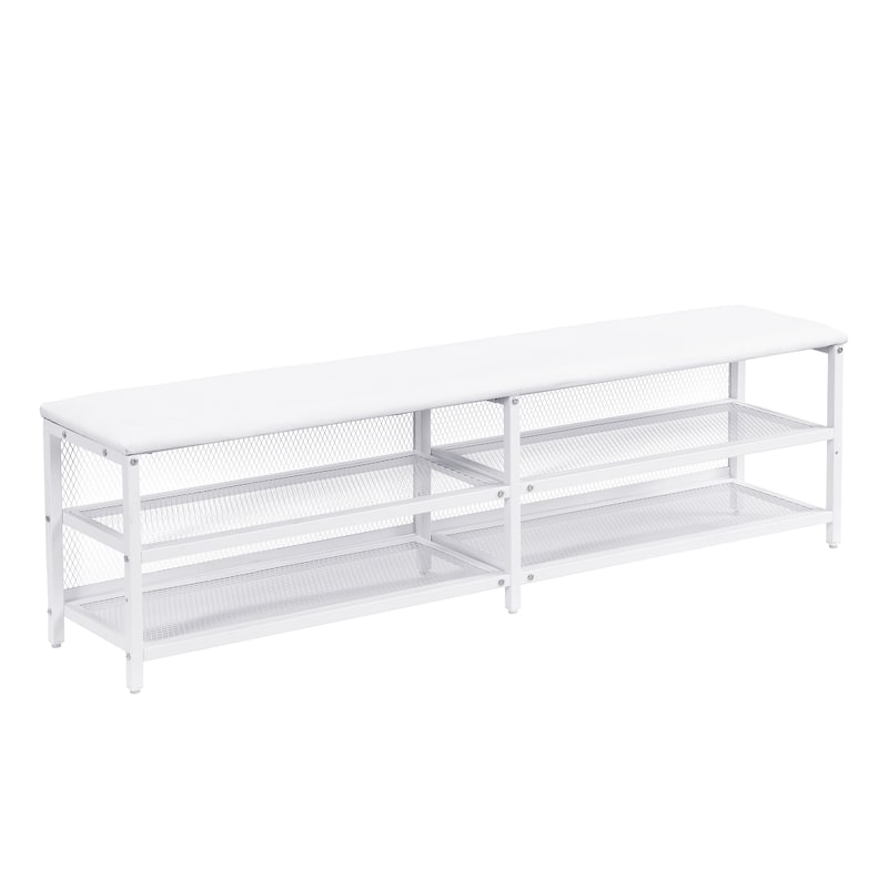 Platform Bed with 2-Tier Storage Shelves & Wooden Storage Cabinet, Metal Bed Frame w/Upholstered Headboard & USB Ports