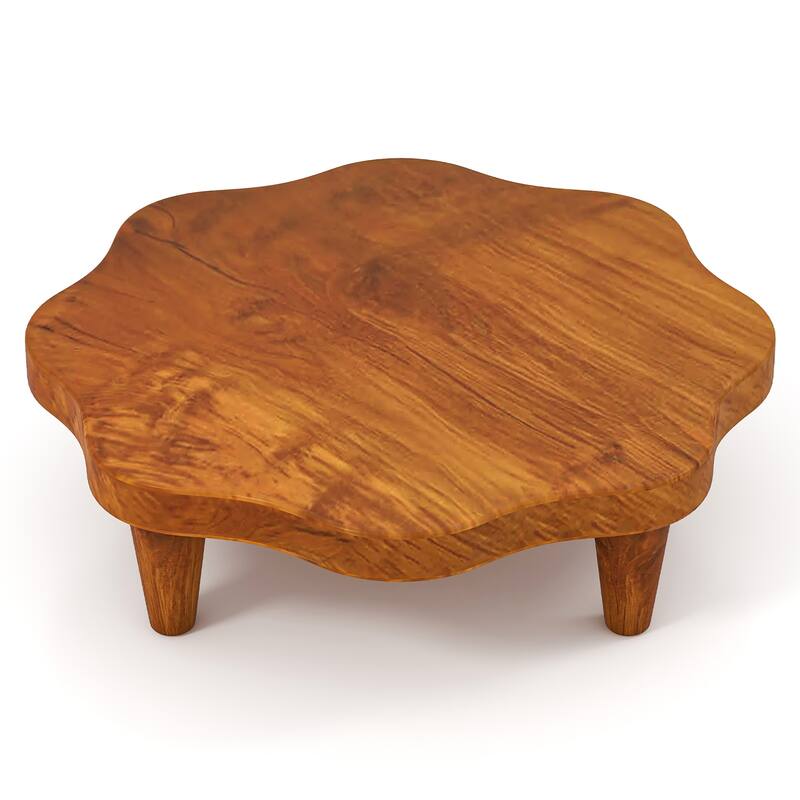 Gymax 16'' Flower-shaped Riser Board Teak Wood Pedestal Stand