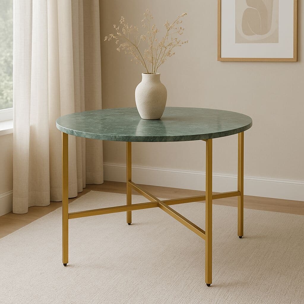 17 inch Green Marble Nesting Table Golden Metal Frame Elegant Sturdy Side Table Living Room