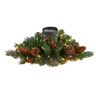 16" Flocked and Glittered Pine Candelabrum with 35 Multicolored Lights