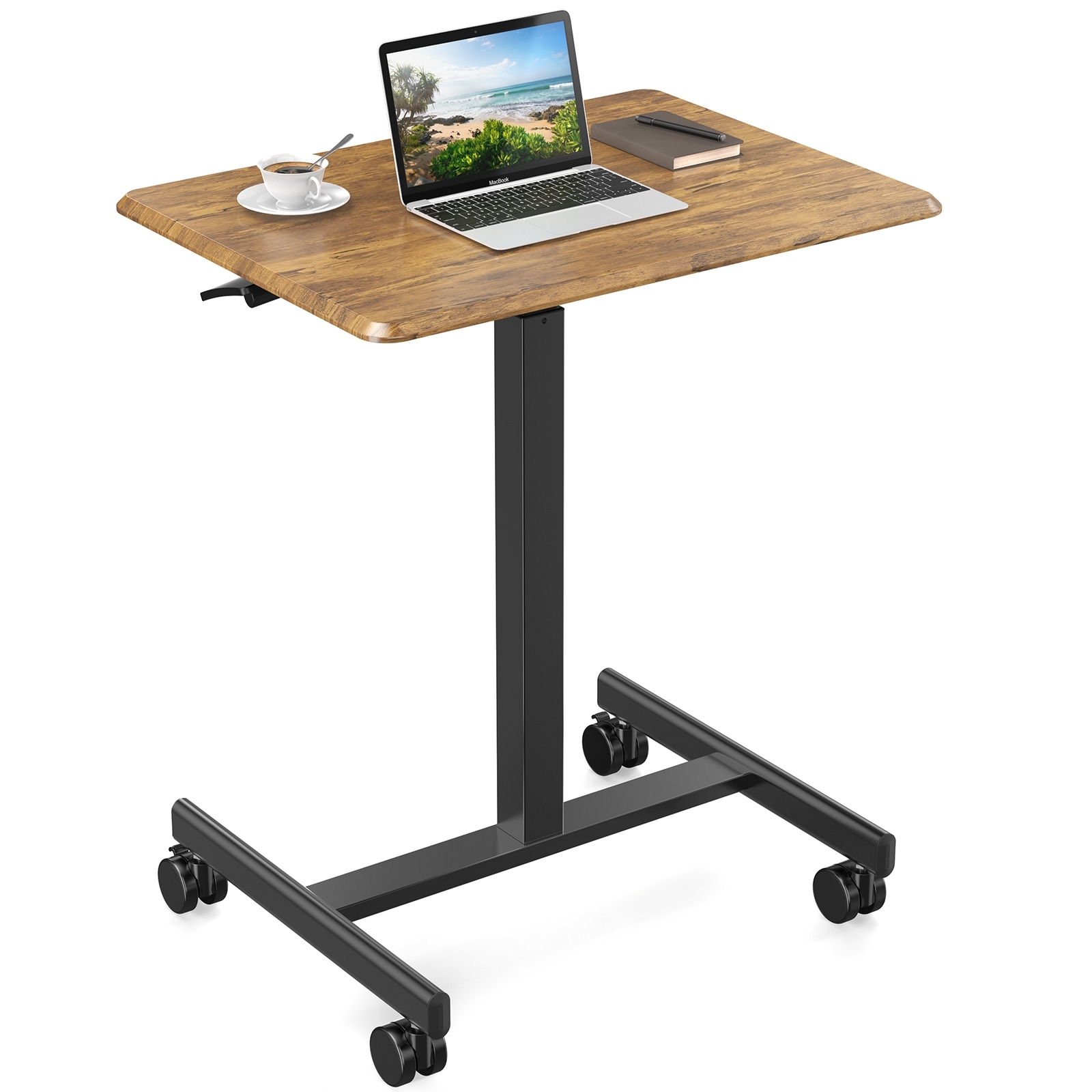 Small Rolling Laptop Desk with Gas Spring Height Adjustment, Collapsible Base, and 360° Wheels for Flexible Workspaces