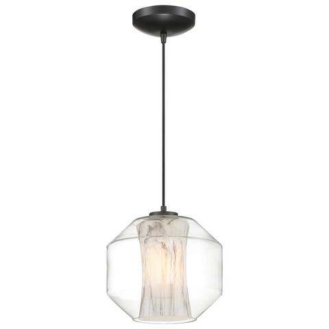 Access Lighting I-Biza Black LED Round Pendant with White Marble Glass