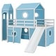 preview thumbnail 5 of 57, House Low Loft Bed with Slide & Tent Solid Wood Kids Loft Bed Frame with Tower and Ladders for Kids Teens Boys & Girls