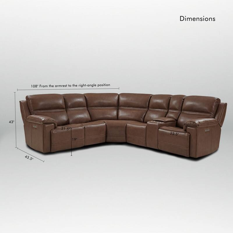 121" W Genuine Leather Dual-Power Sectional Sofa with Two Consoles, Zero Gravity, UsB & Type-c Ports and1 Power armless chair