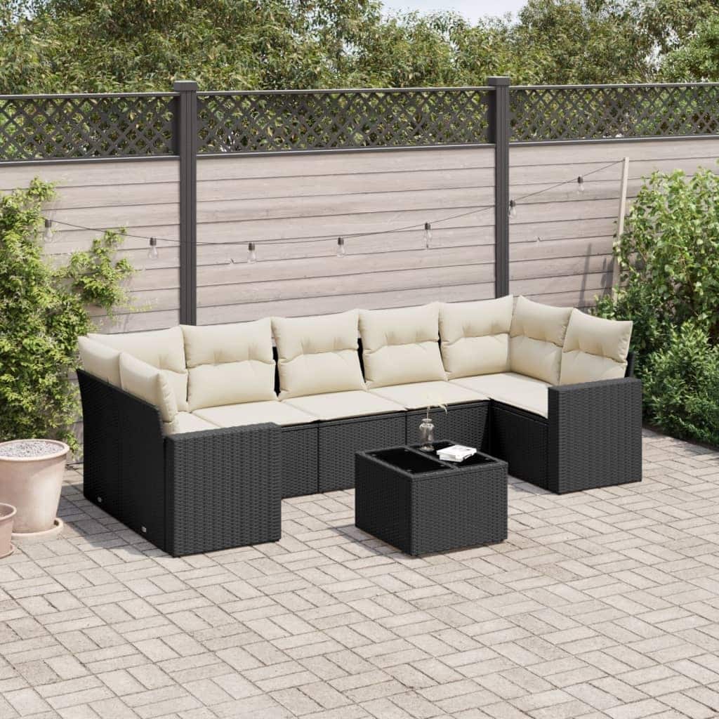 vidaXL Patio Sofa Set with Cushions Outdoor Furniture 8 Piece Poly Rattan - 21.7 x 21.7 x 14.6