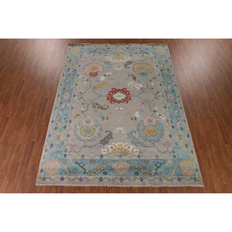 Gray Transitional Oushak Oriental Area Rug Handmade Wool Carpet - 9'0"x 11'11"