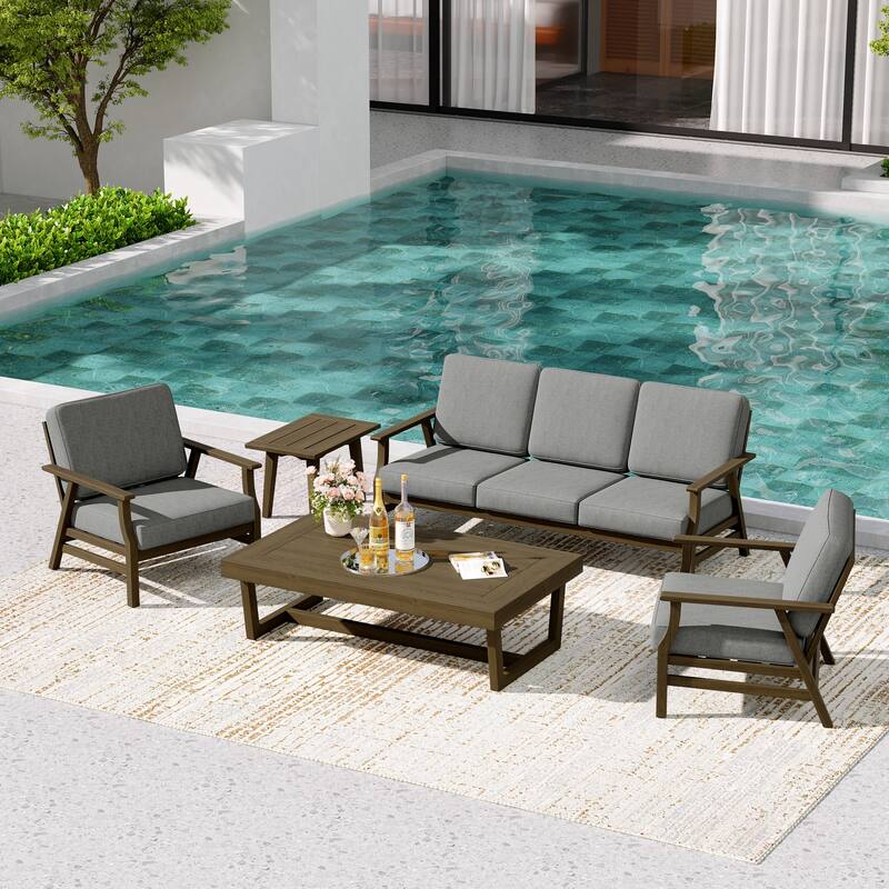 5-Piece Teak Outdoor Conversation Set with Tables.