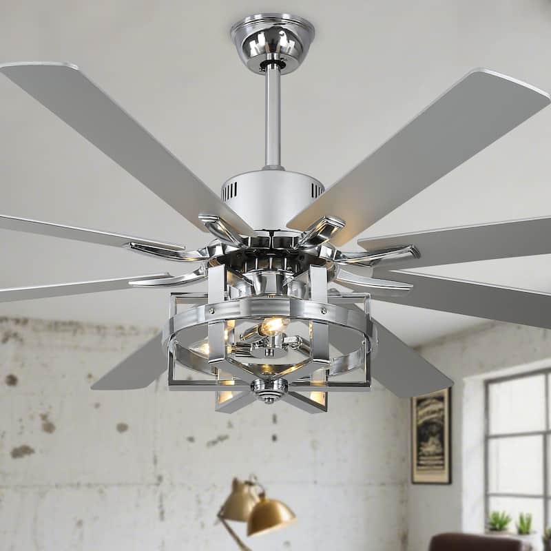 Bella Depot 65" Industrial Large Ceiling Fan 6-Speed 8-blades Reversible Fan with Light and Remote for Large Family Room - Silver