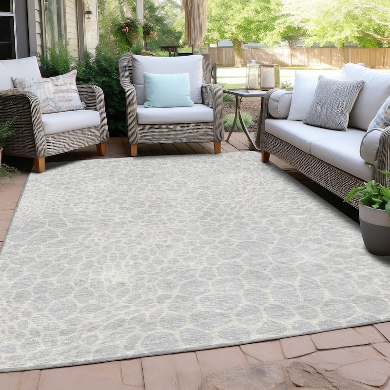 Machine Washable Indoor/ Outdoor Chantille Animal Print Rug - Silver - 5' x 7'6"