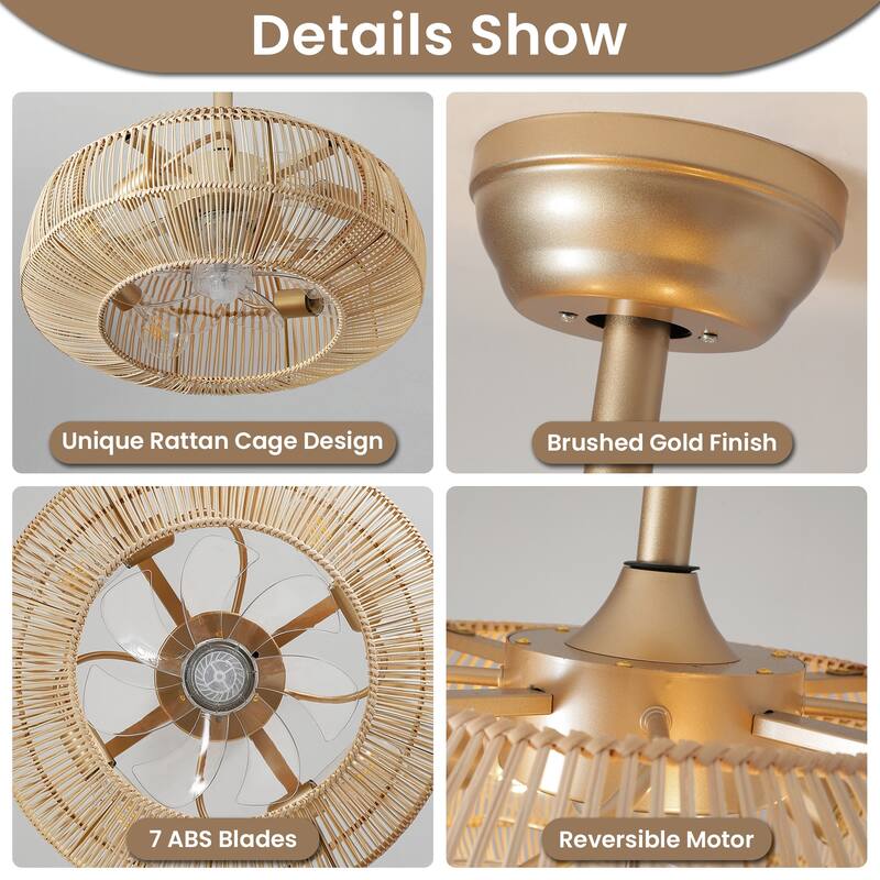 20 Inch Boho Ceiling Fans with Light Flush Mount - 4-Light