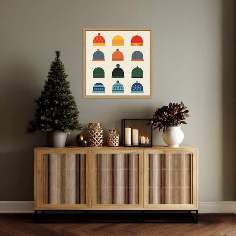 Hats by Vision Grasp Art (22 x 22 in.), Framed Canvas Wall Art Print - Sylvie Natural