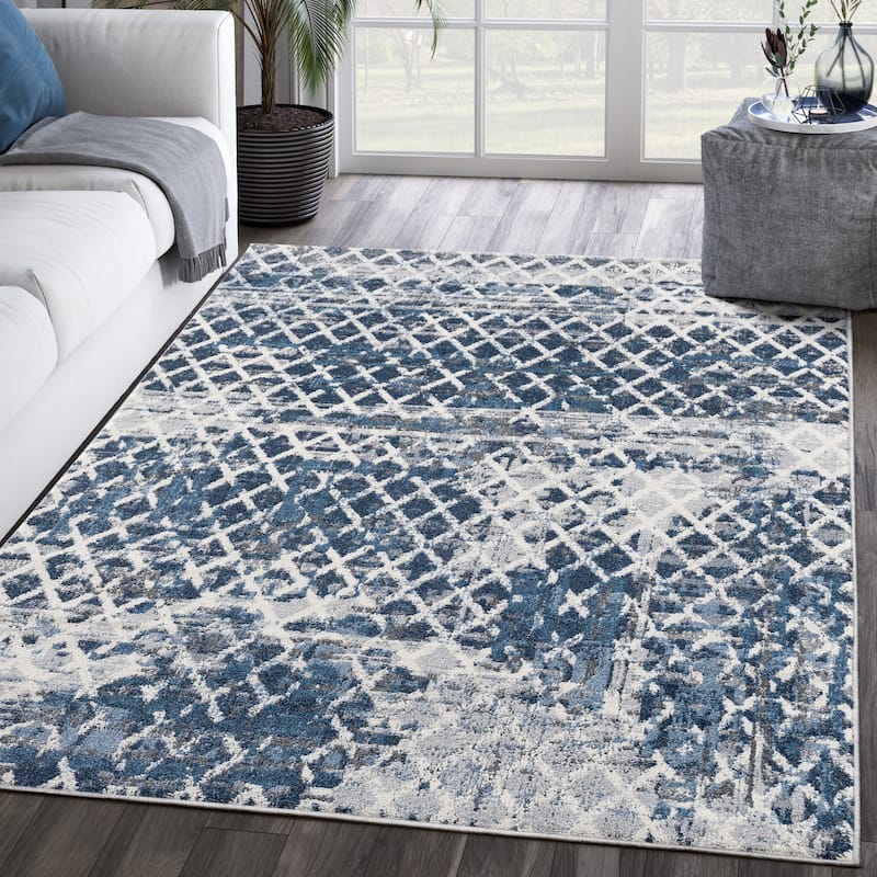 Abani Rugs MIST Mesh Blue Grey Area Rug