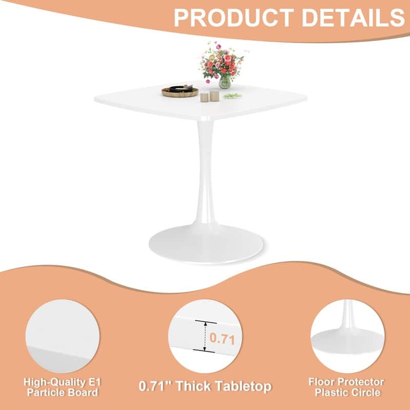31.5" Modern Kitchen Dining Table for 2-4 Persons, Square Dinner Table, Leisure Table with Metal Pedestal Base