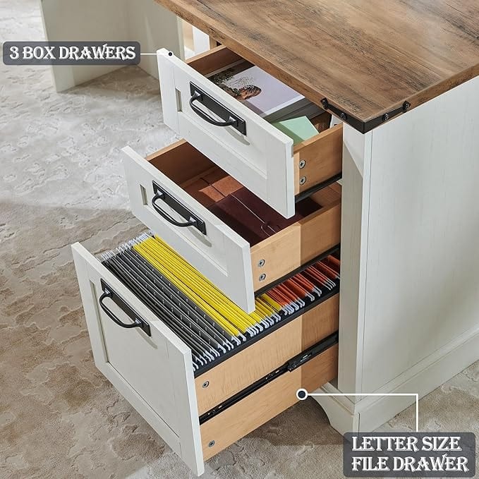 60" Farmhouse L Shaped Executive Desk, Wood Corner Desk, Computer Desk
