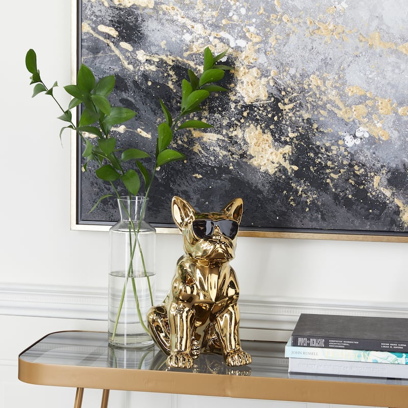 CosmoLiving by Cosmopolitan Ceramic Bulldog Sculpture with Sunglasses - Silver, Gold, Multi Colored